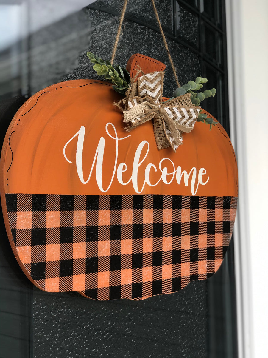 Welcome Pumpkin Door Hanger - Crafts Next Door