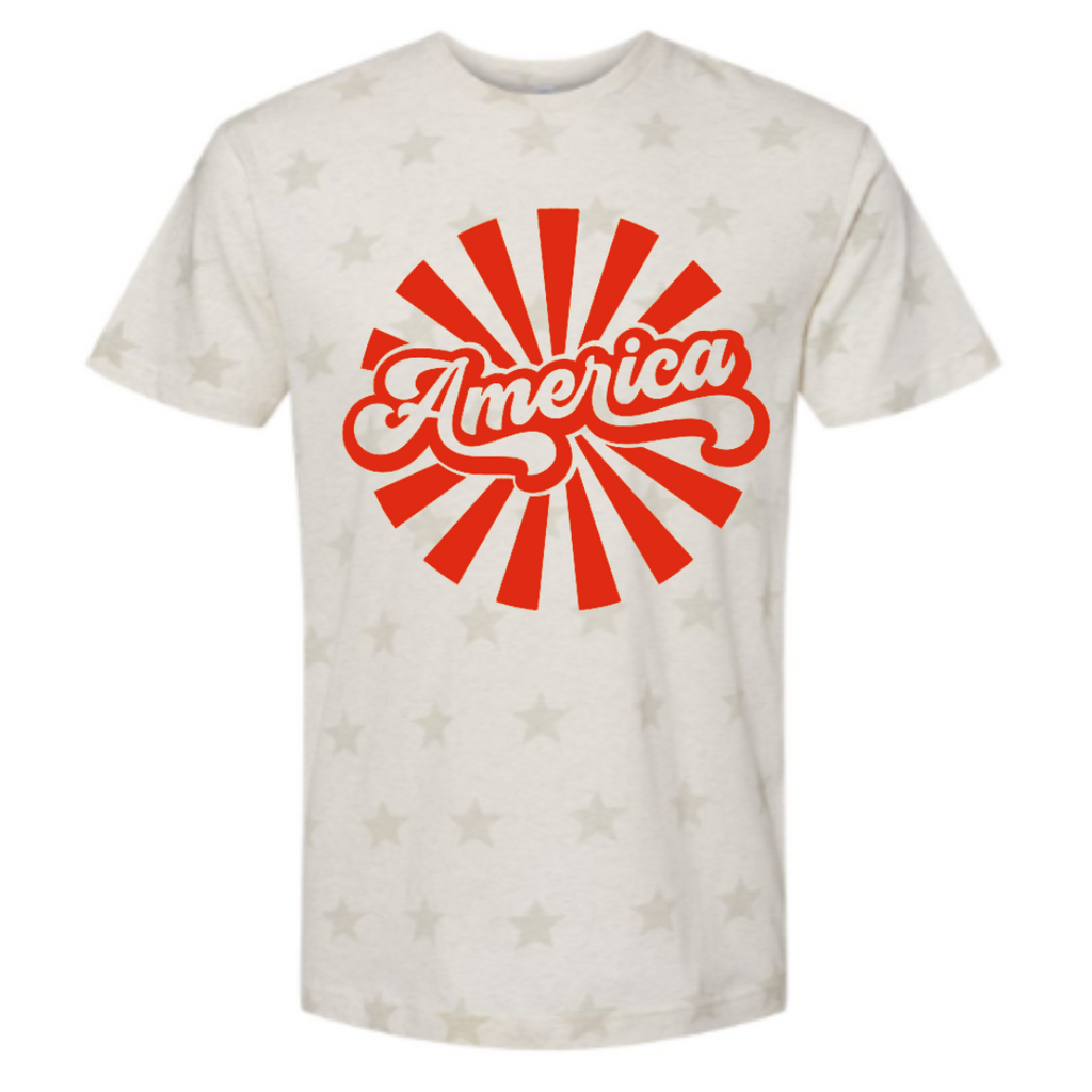 America Cream Star Print Patriotic Graphic Tee