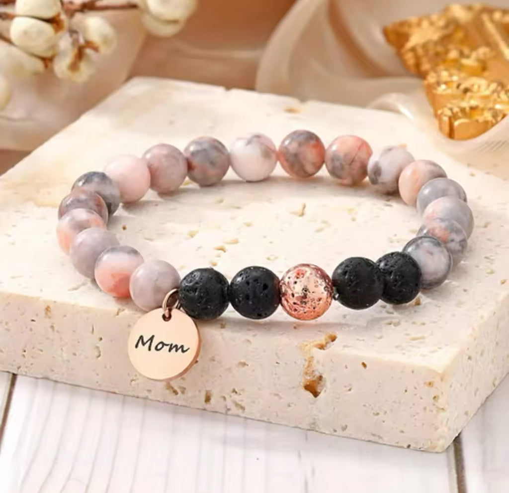 Mom Beaded Charm Bracelet with Message Card