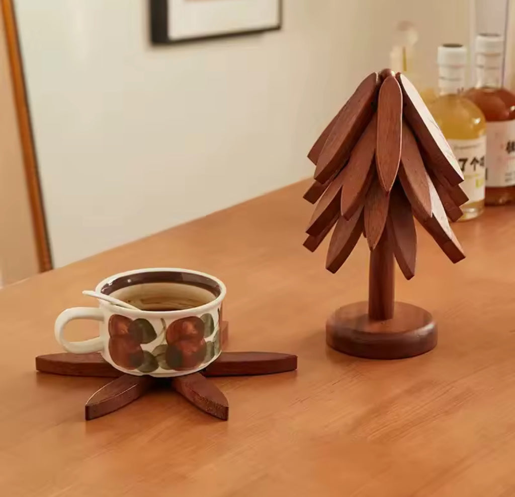 4-Piece Tree Design Bamboo Trivet Set – Functional Kitchen Décor