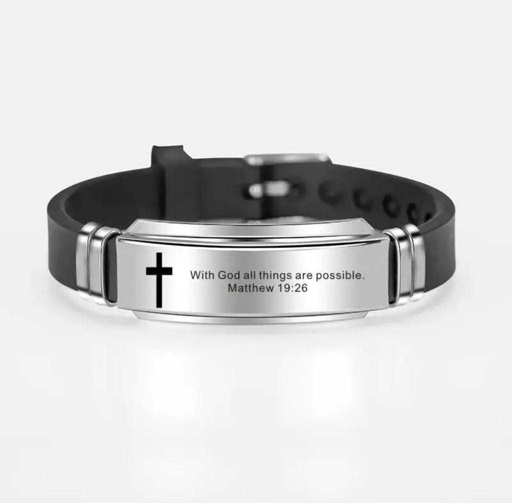 Christian Scripture Bracelet- Stainless Steal Silicone Wristband
