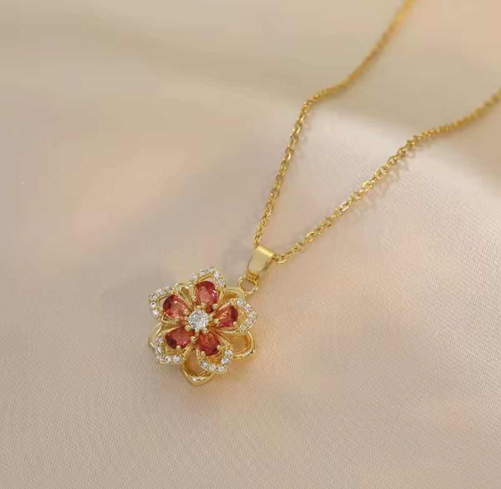 Luxury Spin Zircon Flower Pendant Necklace