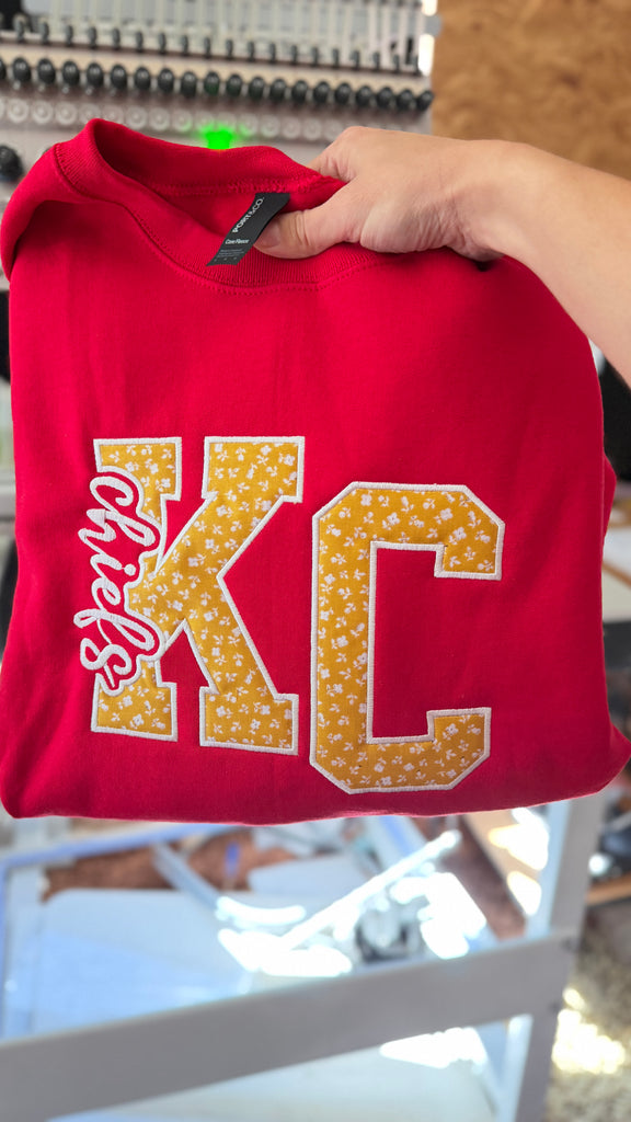 KC Chiefs Red Applique Crewneck