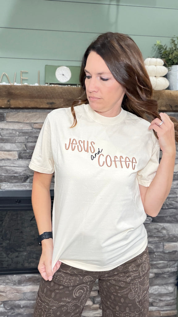Jesus and Coffee Embroidered Tee