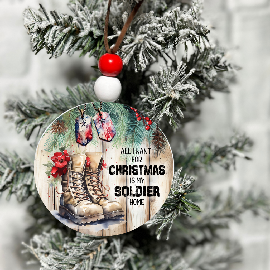 Soldier Home for Christmas Metal Ornament