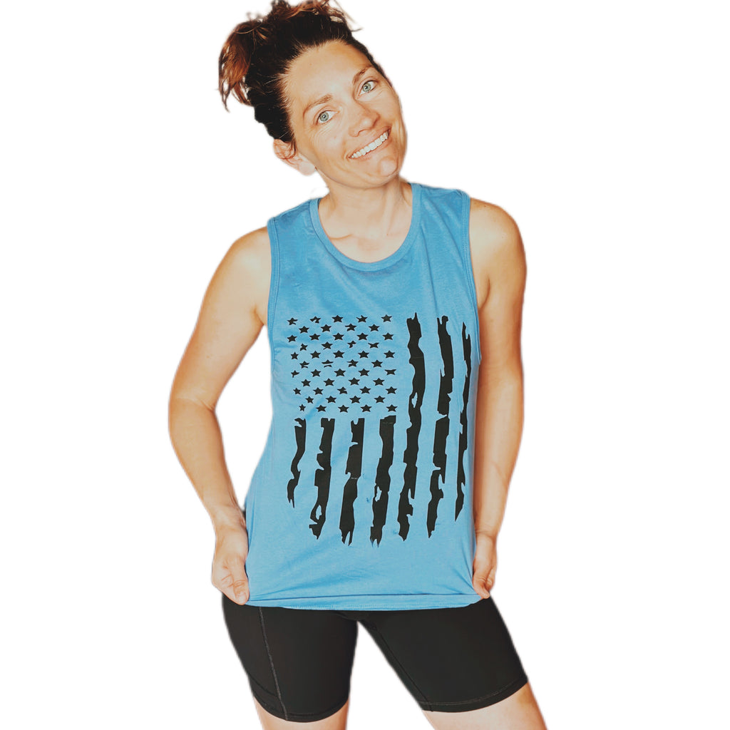 Distressed Flag Dusty Blue Muscle Tank