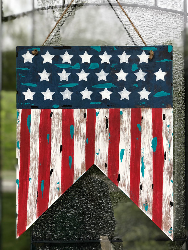 Wooden Patriotic Flag Banner Door Hanger