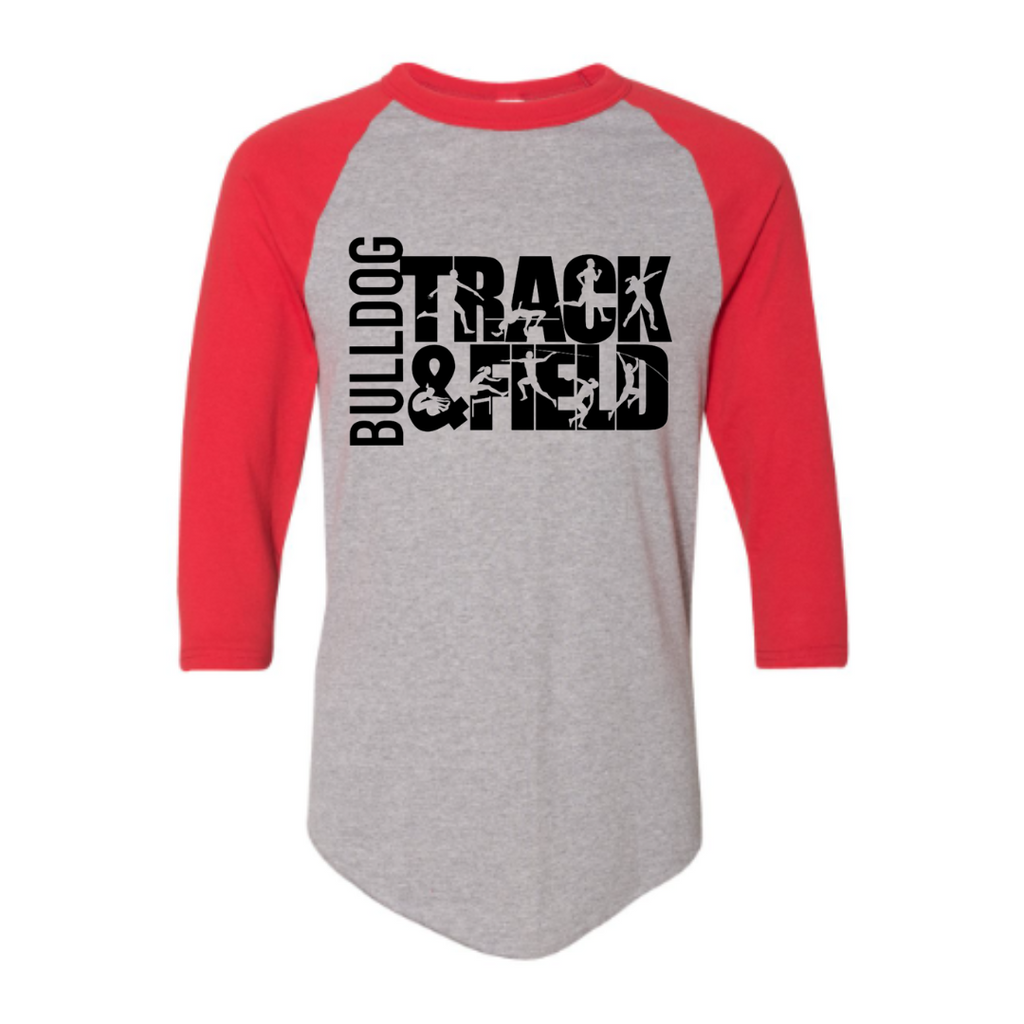 Bulldog Track and Field 3/4 length Red and Gray T-shirt