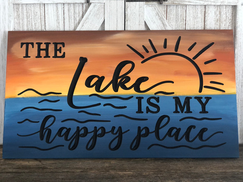 Lake Engraved Wooden Sign